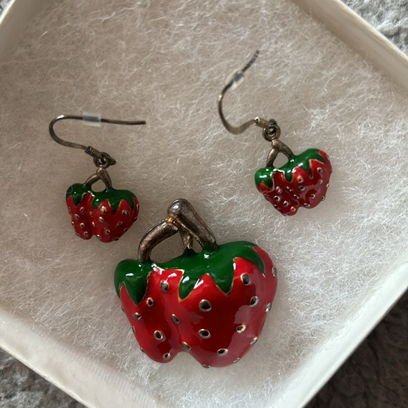 Strawberry Pendant and Earring Set - Picture 3 of 7